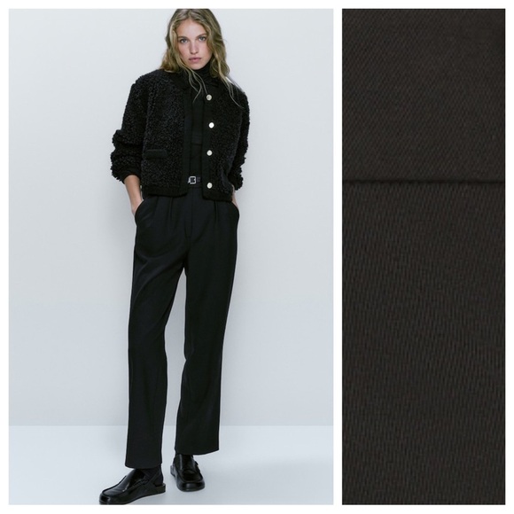 NWT. Massimo Dutti Black Straight-Leg Trousers with Darts. Size 6. - Picture 1 of 10